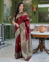 Maroon Silk Woven Banarasi Saree