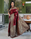 Maroon Silk Woven Banarasi Saree