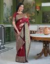 Maroon Silk Woven Banarasi Saree