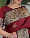Maroon Silk Woven Banarasi Saree