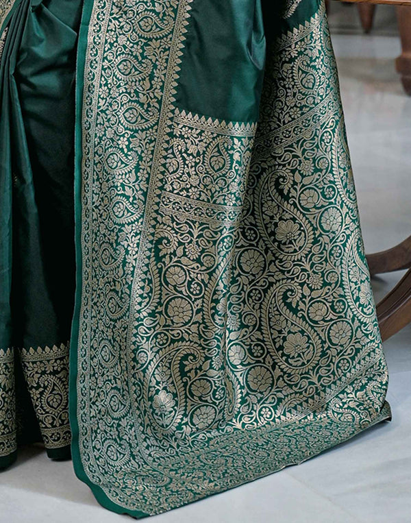 Dark Green Silk Woven Banarasi Saree