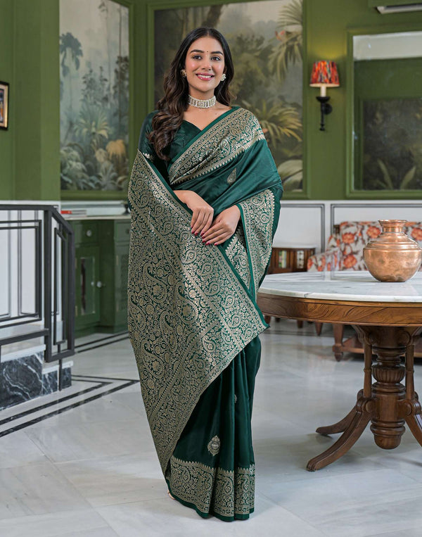Dark Green Silk Woven Banarasi Saree