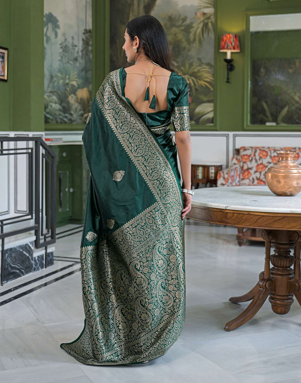 Dark Green Silk Woven Banarasi Saree