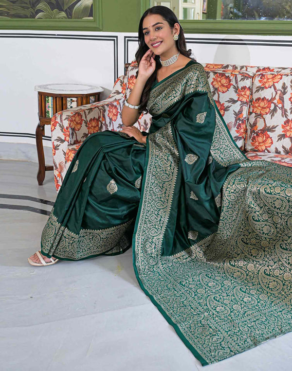 Dark Green Silk Woven Banarasi Saree