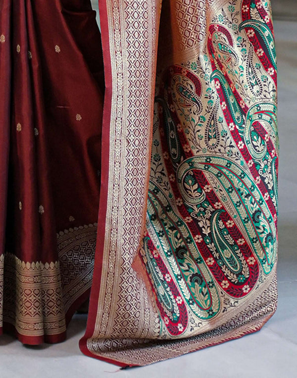 Maroon Silk Woven Banarasi Saree