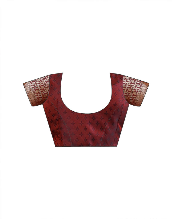 Maroon Silk Woven Banarasi Saree