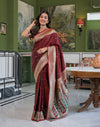 Maroon Silk Woven Banarasi Saree