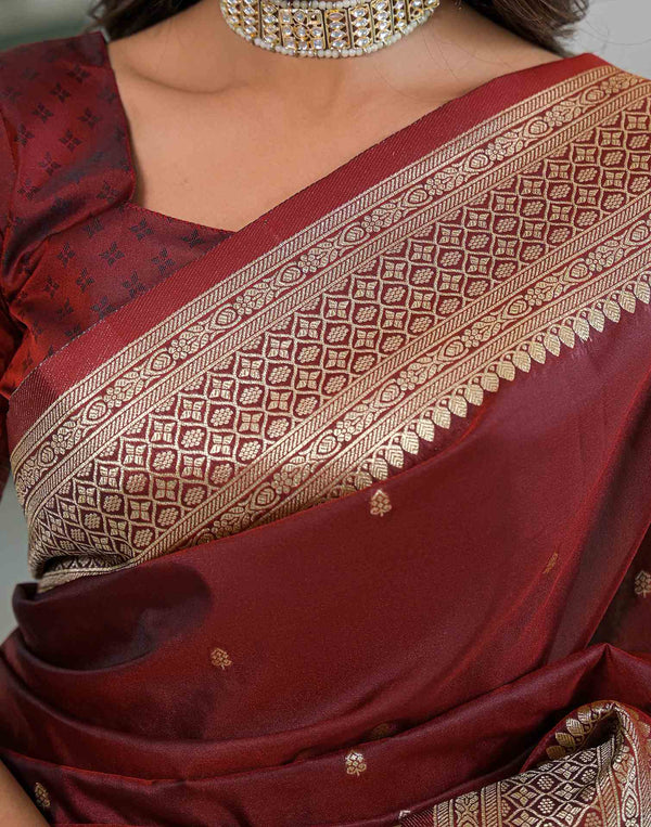 Maroon Silk Woven Banarasi Saree