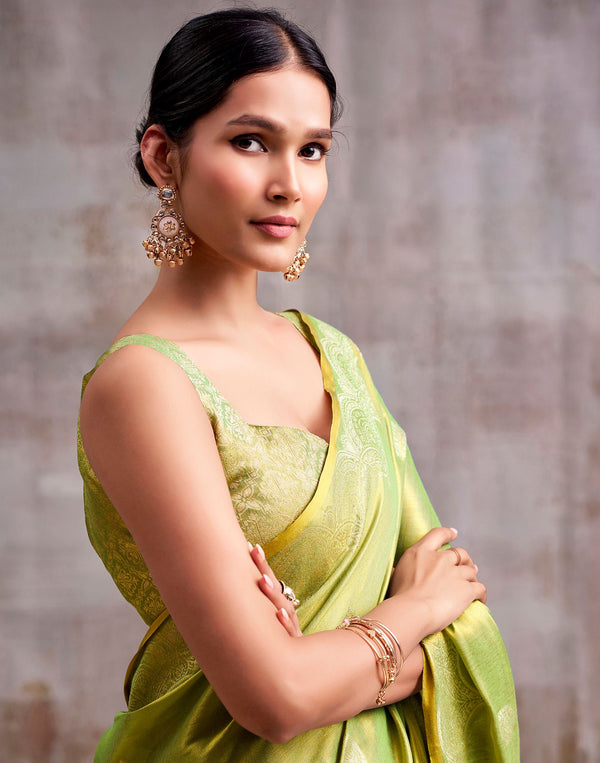 Lime Green Tissue Silk Woven Banarasi Saree